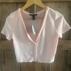 Forever 21 Soft Pink Button-Up Crop Top Cardigan- size Large
